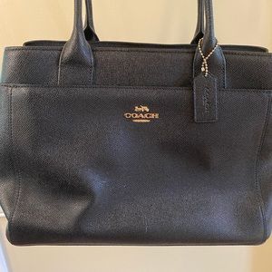 Black leather canvas coach purse.